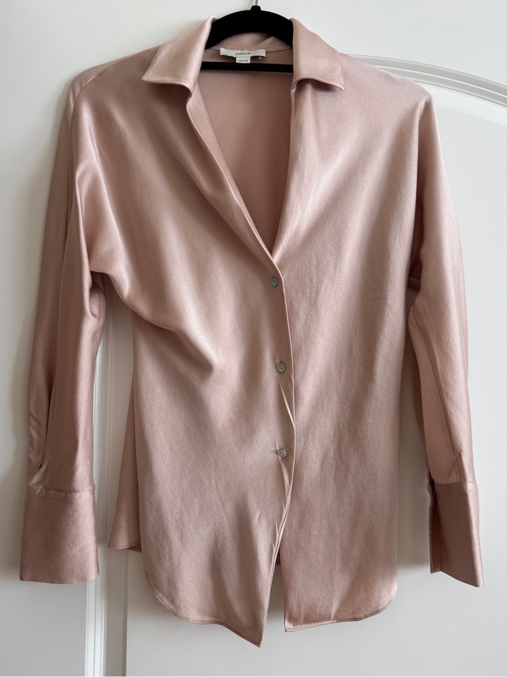 Vince V-Neck Silk Button-Up Shirt - Size XXS
